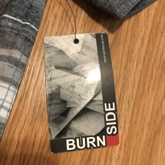 Burn Side Shirt Mens Med Gray Striped Short Sleeve Button Up Pocket Casual New - Picture 5 of 6